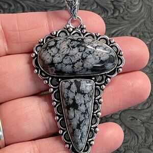 Double Snowflake Obsidian Pendant Stone Crystal Jewelry